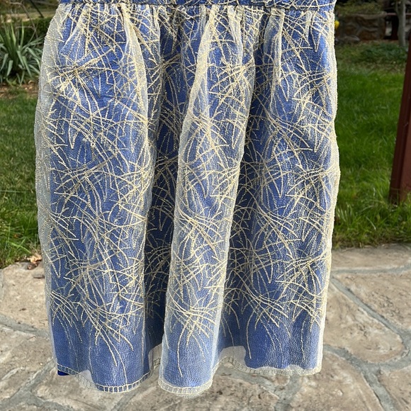 🌺 MINUET; Brand New w/Tags! Unique Blue w/Gold Overlay Party Dress; Misses XS/S - Picture 6 of 13